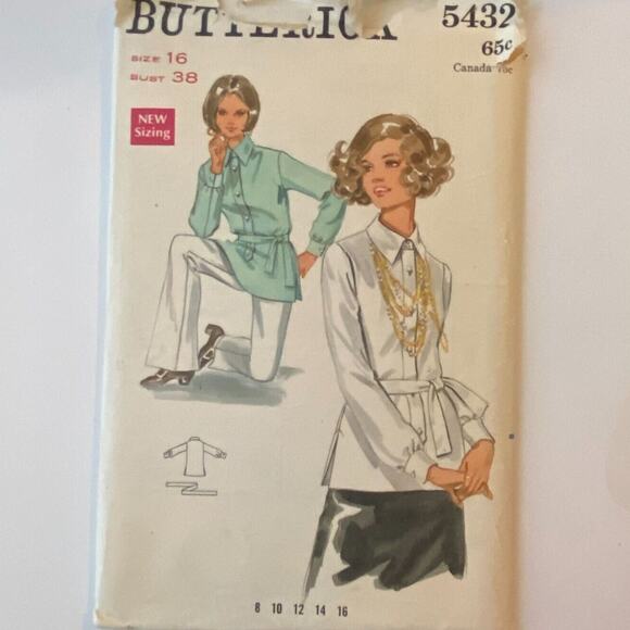 Butterick 5432 Pattern Top Miss 16 80s Vintage Oversized Lagenlook Side Slit - Picture 2 of 7